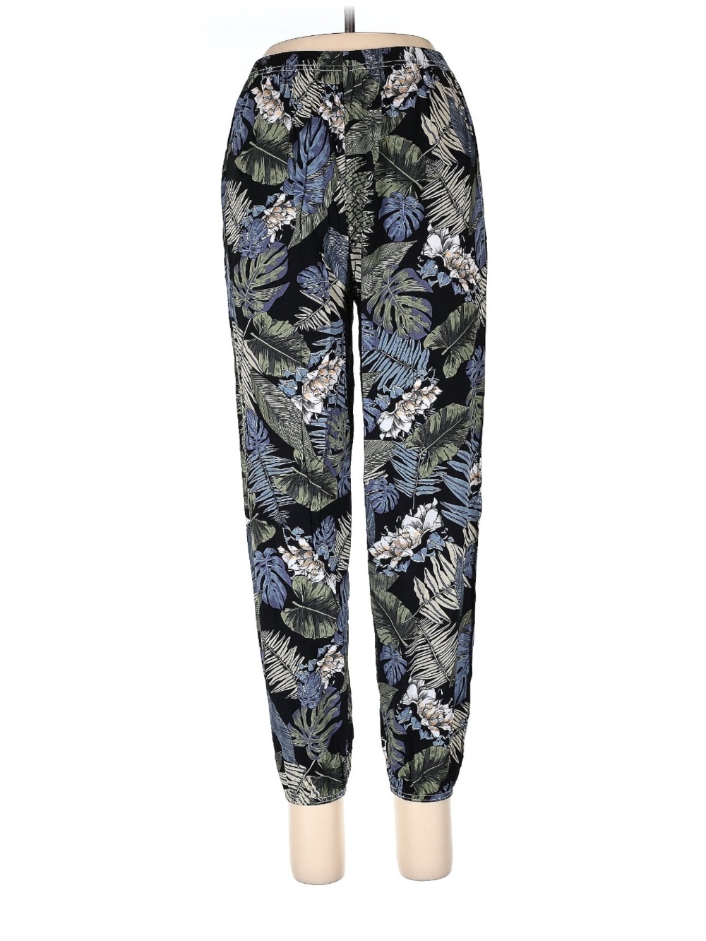SHEIN Black Tropical Leaf Print pants - Blue & Green Accents
